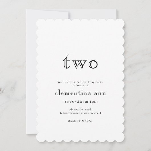 Elegant moderne 2e verjaardag uitnodiging (Voorkant)
