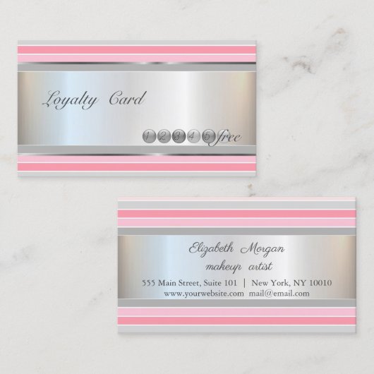 Elégant moderne, Argent, Carte Fidélité rayée (Devant / Derrière)