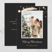 Elégant moderne Black Stars Photo Cartes de Noël (Devant / Derrière)