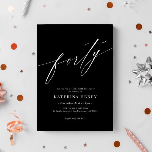Elegant Moderne Calligrafie 40th Birthday Kaart