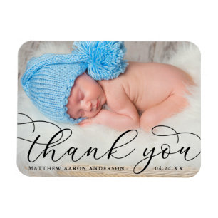 Elegant Moderne Calligrafie Nieuwe baby Dank je B Magneet