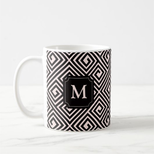 Élégant Moderne Chic grec Clé Motif Monogramme Mug (Gauche)