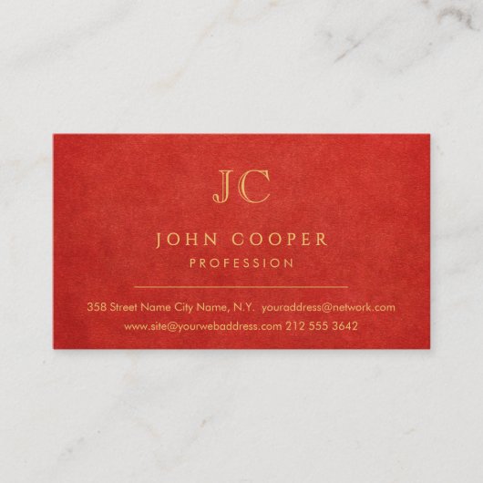 Élégant Moderne Chic Rouge et Or Visitekaartje (Voorkant)