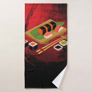Élégant Moderne Chic Sushi Noir & Rouge