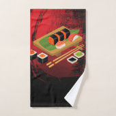 Élégant Moderne Chic Sushi Noir & Rouge (Serviette à main)
