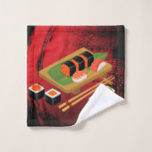 Élégant Moderne Chic Sushi Noir & Rouge (Gant de toilette)