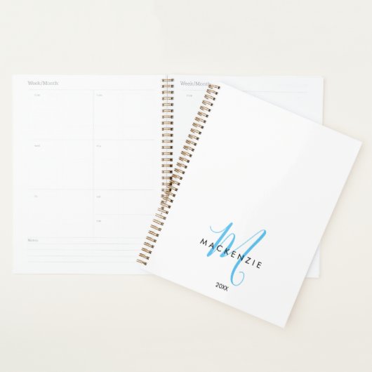 Élégant Moderne Ciel Blanc Bleu Monogramme Script (Devant avec enveloppe)