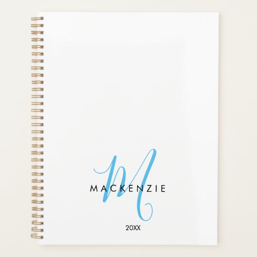 Élégant Moderne Ciel Blanc Bleu Monogramme Script (Devant)