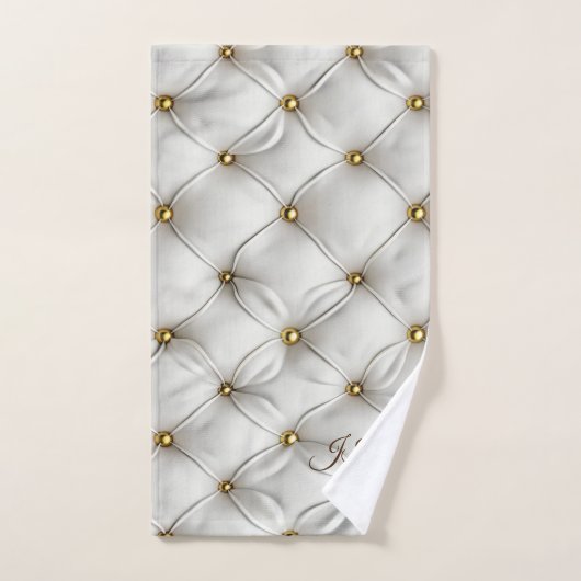 Élégant Moderne Cuir Blanc Tufté Or (Serviette à main)