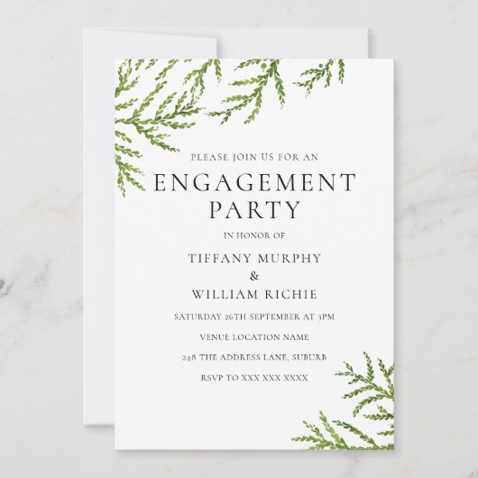 Élégant Moderne de verdure Engagement Invitation (Devant)