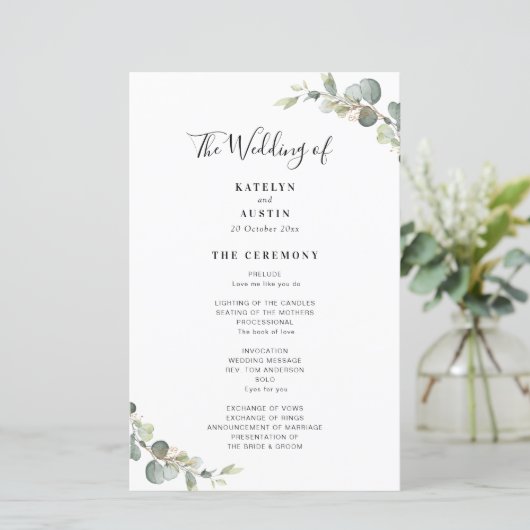 élégant moderne Eucalyptus programme de mariage ve (Debout devant)