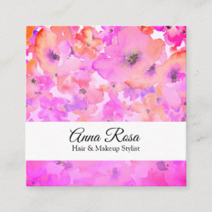 *~* Elegant Moderne Floral Pink Lavender Waterverf Vierkante Visitekaartje