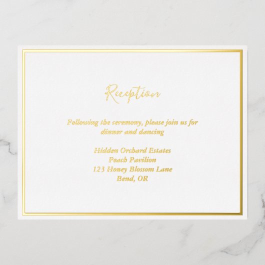 Elegant Moderne Gold Foil Reception Enclosure Kaar Folie Uitnodiging Briefkaart (Voorkant)