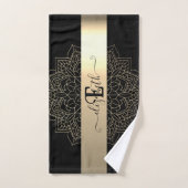 Élégant Moderne Mandala Floral à Rayure Noir Or (Serviette à main)