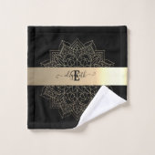 Élégant Moderne Mandala Floral à Rayure Noir Or (Gant de toilette)