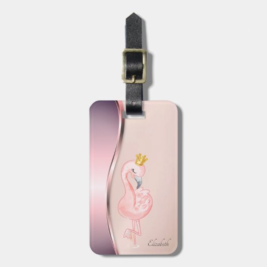 Elegant Moderne Metallic Roze Flamingo Crown Bagagelabel (Voorkant verticaal)