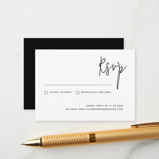 Elegant Moderne Minimale Script Calligraphy RSVP Informatiekaartje (Voorkant / Achterkant in situ)