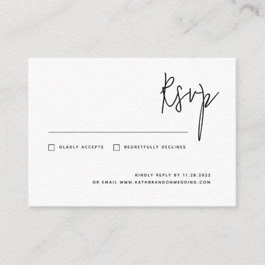 Elegant Moderne Minimale Script Calligraphy RSVP Informatiekaartje (Voorkant)