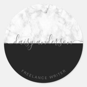 Elegant moderne, minimale zwarte en witte marmer ronde sticker