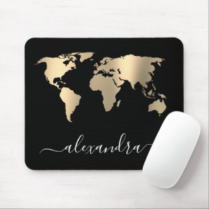 Elegant moderne minimale zwarte gouden wereldkaart muismat