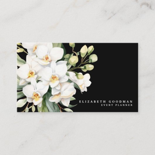 Elégant moderne Orchidées Blanches Cartes de visit (Devant)