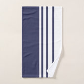 Élégant, moderne, rayures blanches sur bleu marine (Serviette à main)