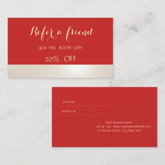 Élégant moderne, Rouge, Carte de référence rayée (Devant / Derrière)