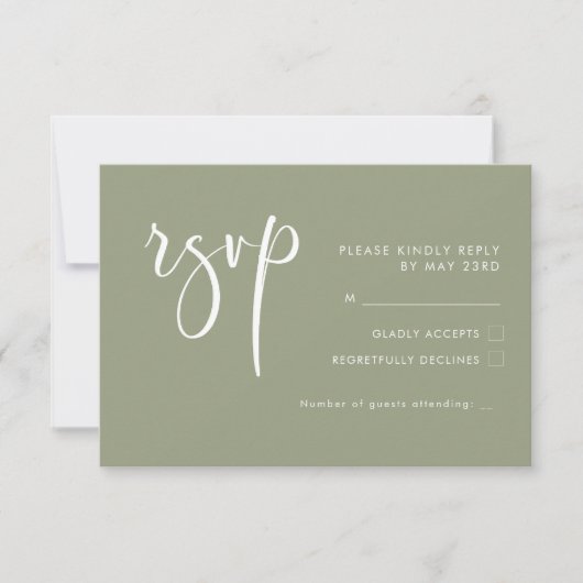 Elégant & moderne Sage mariage vert RSVP (Devant)