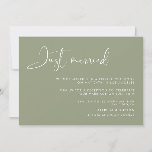 Elégant & moderne sauge vert Juste carte mariée (Devant)
