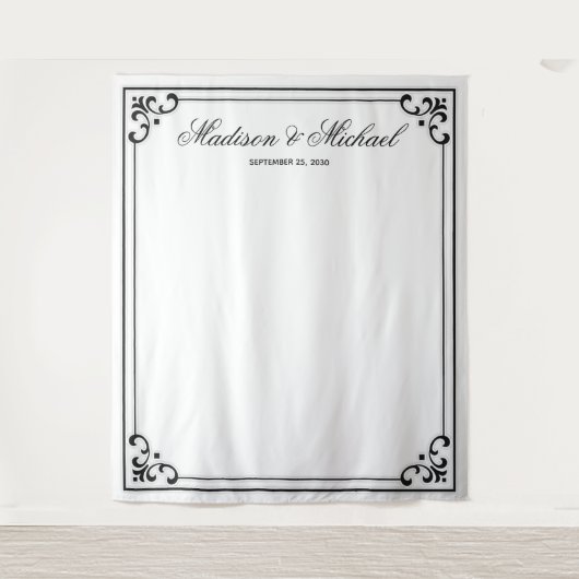 Elegant Moderne Script Wedding Photo Booth Backdro Wandkleed (Voorkant)