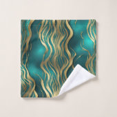 Elégant Moderne Stripes Or Turquoise Turquoise Ble (Gant de toilette)