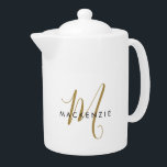 Élégant moderne White Gold Script Monogramme théiè<br><div class="desc">Élégante théière moderne en or blanc Script Monogramme. Un élégant monogramme en or combiné à une police de san-serif noire propre donne un look contemporain.</div>