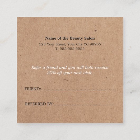 Élégant moderneCarte de référence de beauté Kraft (Dos)