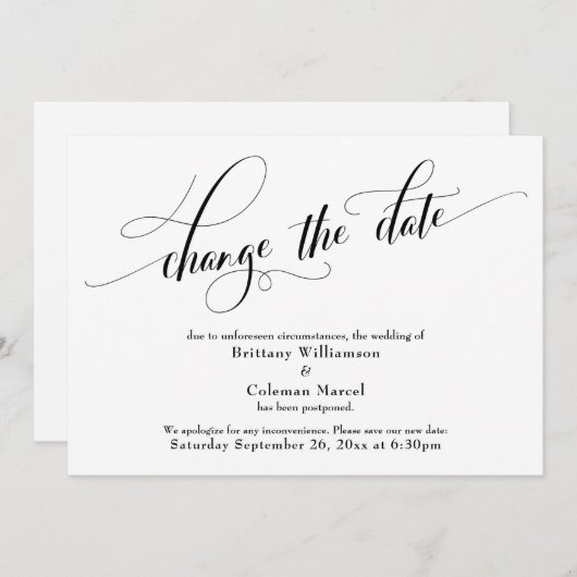 Élégant Modifier la date Faire-part Mariage blanc (Devant / Derrière)