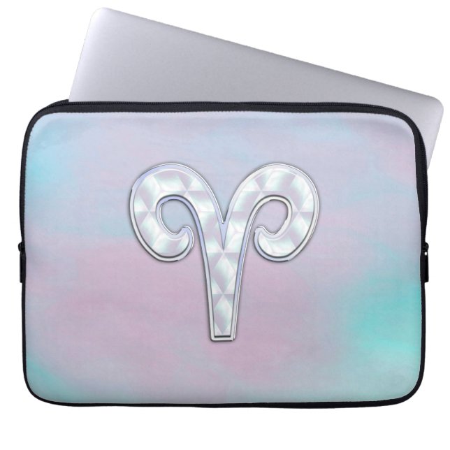 Elegant Moeder van Parelstijl Aries Zodiac Symbool Laptop Sleeve (Voorkant)