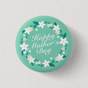 Elegant Moederdag Floral Wreath Pin-Button Ronde Button 3,2 Cm