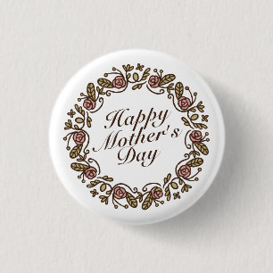 Elegant Moederdag Floral Wreath Pin-Button Ronde Button 3,2 Cm