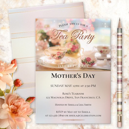 Elegant Moederdag Tea Party Invitation Kaart