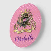 Élégant Monagram Or Façonné Horloge murale (Angle)