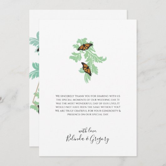 Elegant Monarch Butterfly Weddenschap Hartelijk da Bedankkaart (Voorkant / Achterkant)