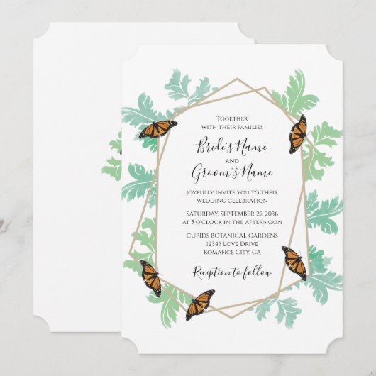 Elegant Monarch Butterfly Wedding Invitations Kaart (Voorkant / Achterkant)