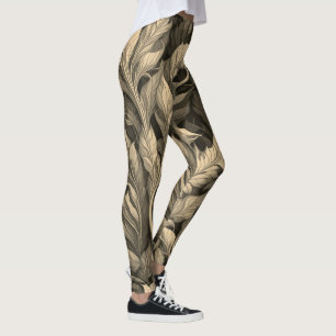  Elegant Monochrome Beige Botanische Patroon Leggings