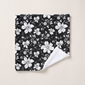 élégant monochrome motif floral noir (Gant de toilette)