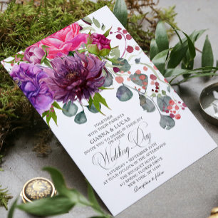 Elegant Monochrome Waterverf Floral Wedding Kaart
