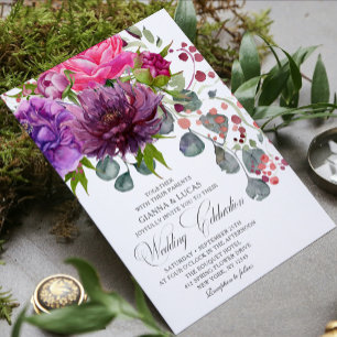 Elegant Monochrome Waterverf Floral Wedding Kaart