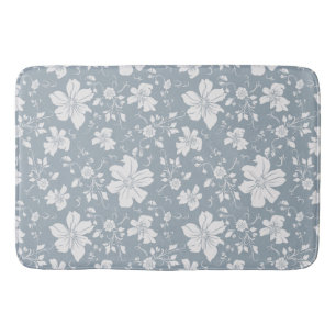 Elegant monochroom bloemenpatroon blauw grijs badmat