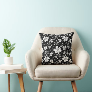 elegant monochroom bloempatroon zwart wit kussen