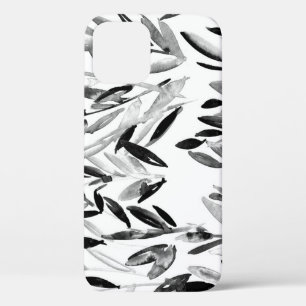 Elegant monochroom: natuurlijk bladeren patroon iPhone 12 hoesje