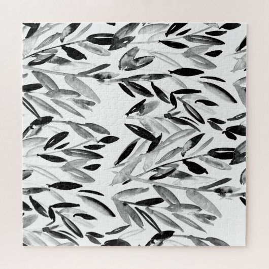 Elegant monochroom: natuurlijk bladeren patroon legpuzzel (Horizontaal)