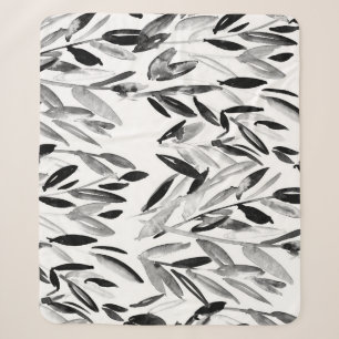 Elegant monochroom: natuurlijk bladeren patroon sherpa deken